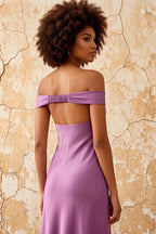 Marina Wisteria Satin Off The Shoulder Maxi Dress