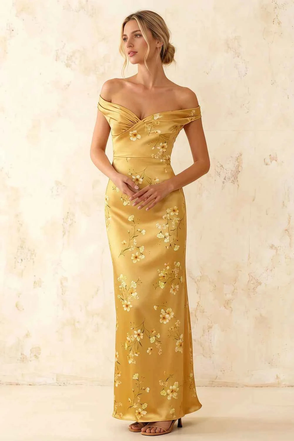 Marina Yellow Floral Off The Shoulder Maxi Dress Main image
