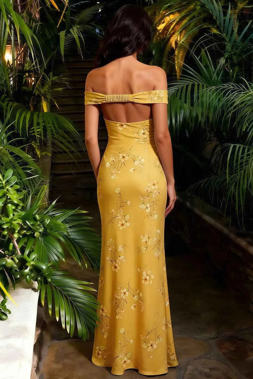 Marina Yellow Floral Off The Shoulder Maxi Dress