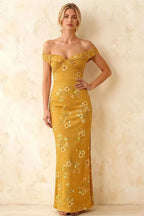 Marina Yellow Floral Off The Shoulder Maxi Dress
