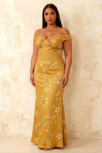 Marina Yellow Floral Off The Shoulder Maxi Dress