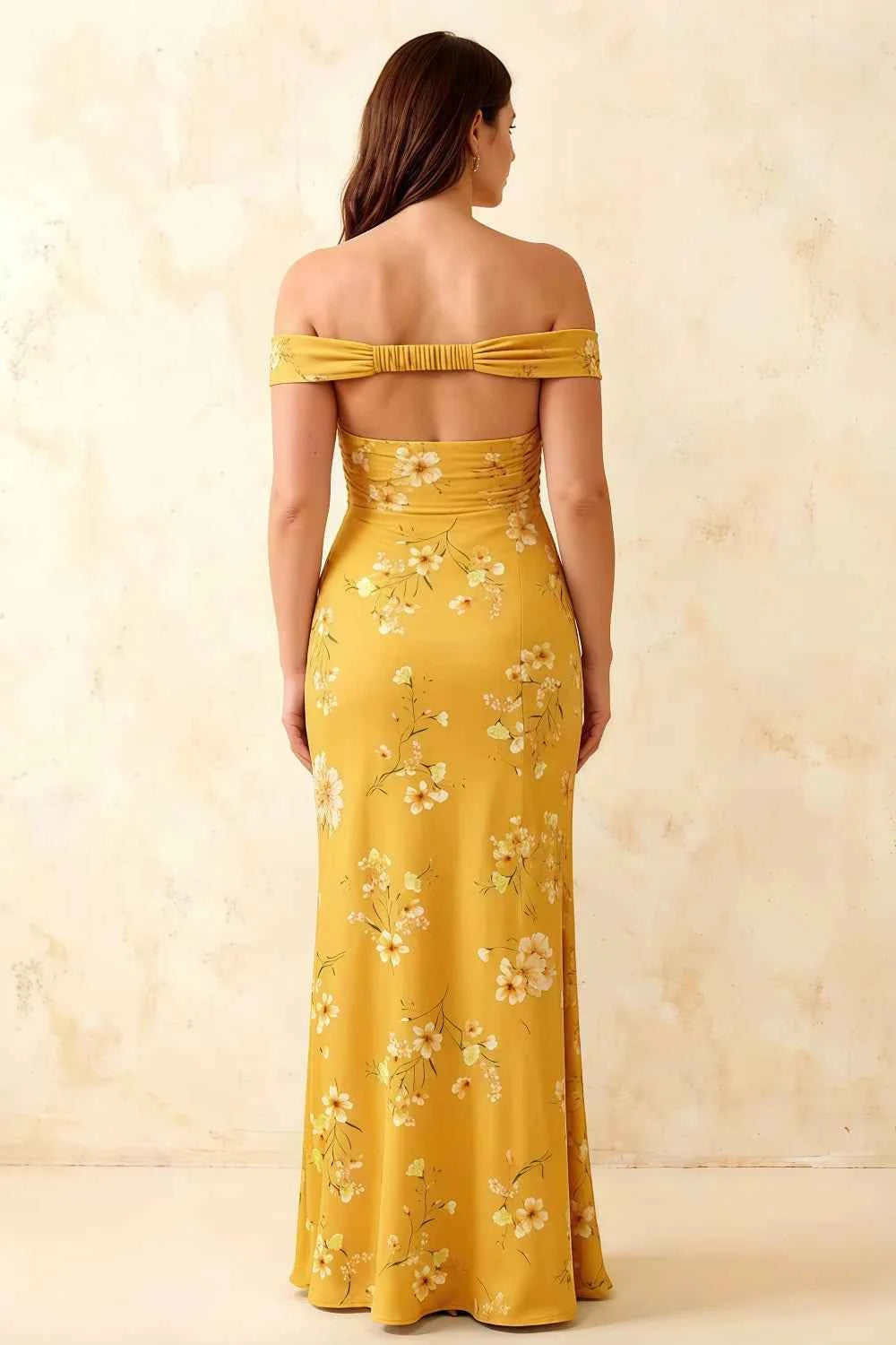Marina Yellow Floral Off The Shoulder Maxi Dress