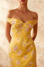 Marina Yellow Floral Off The Shoulder Maxi Dress