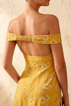 Marina Yellow Floral Off The Shoulder Maxi Dress