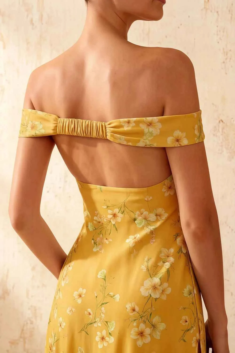 Marina Yellow Floral Off The Shoulder Maxi Dress