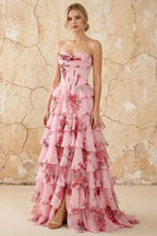 Martha Dusty Rose Floral Corset Ruffle A-line Maxi Dress