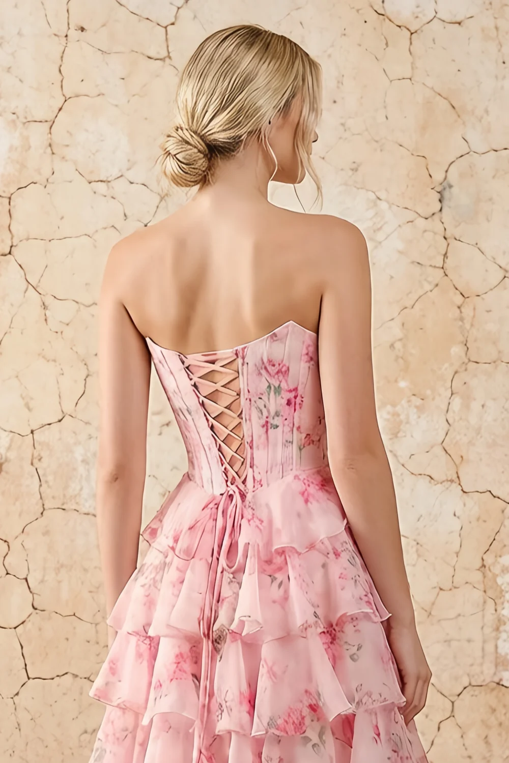 Martha Light Pink Floral Corset Ruffle A-line Maxi Dress
