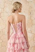 Martha Light Pink Floral Corset Ruffle A-line Maxi Dress