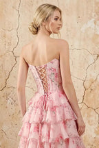 Martha Pink Floral Corset Ruffle A-line Maxi Dress