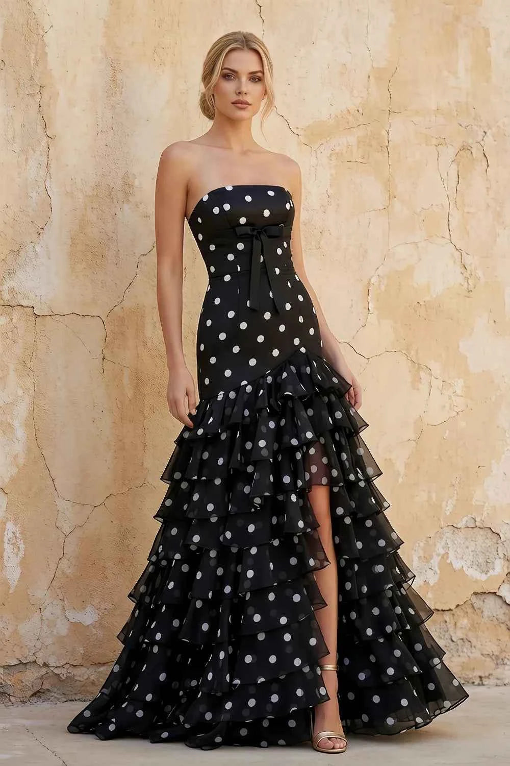 Matilda Black and White Polka Dot Tiered Ruffle Dress