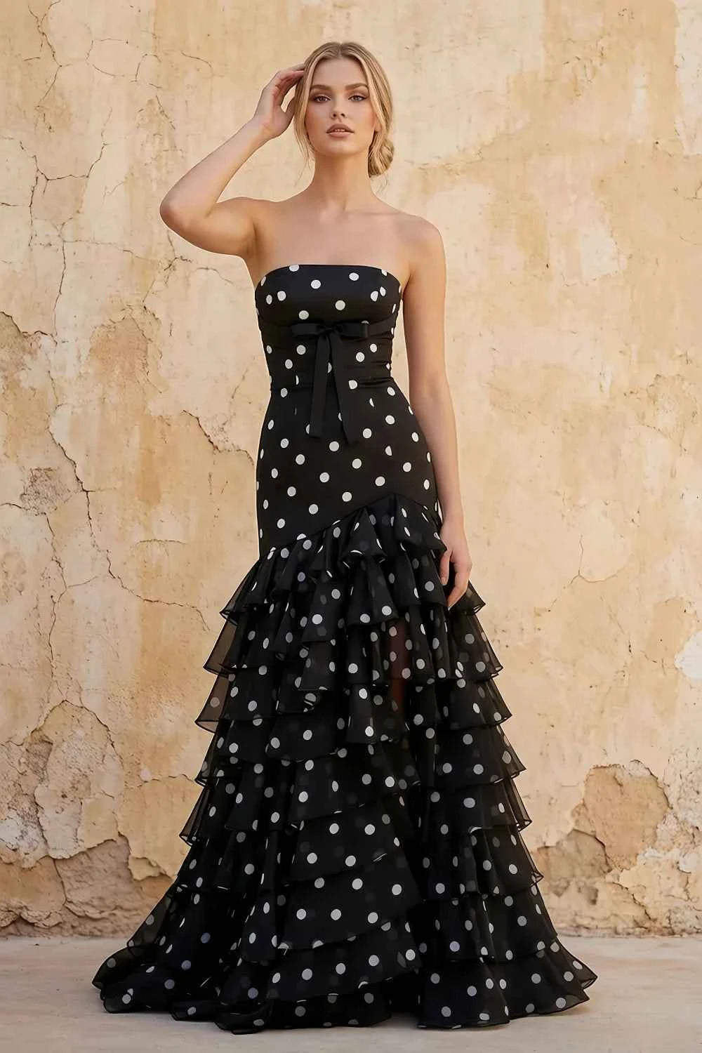 Matilda Black and White Polka Dot Tiered Ruffle Dress