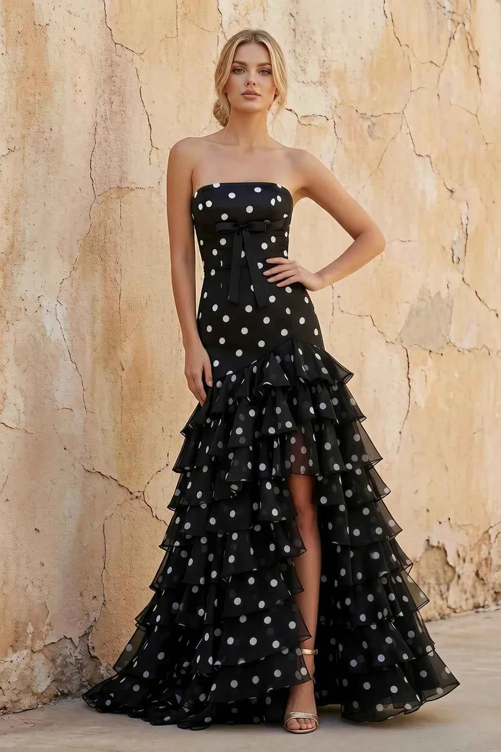 Matilda Black and White Polka Dot Tiered Ruffle Dress