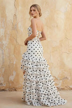 Matilda White and Black Polka Dot Tiered Ruffle Dress