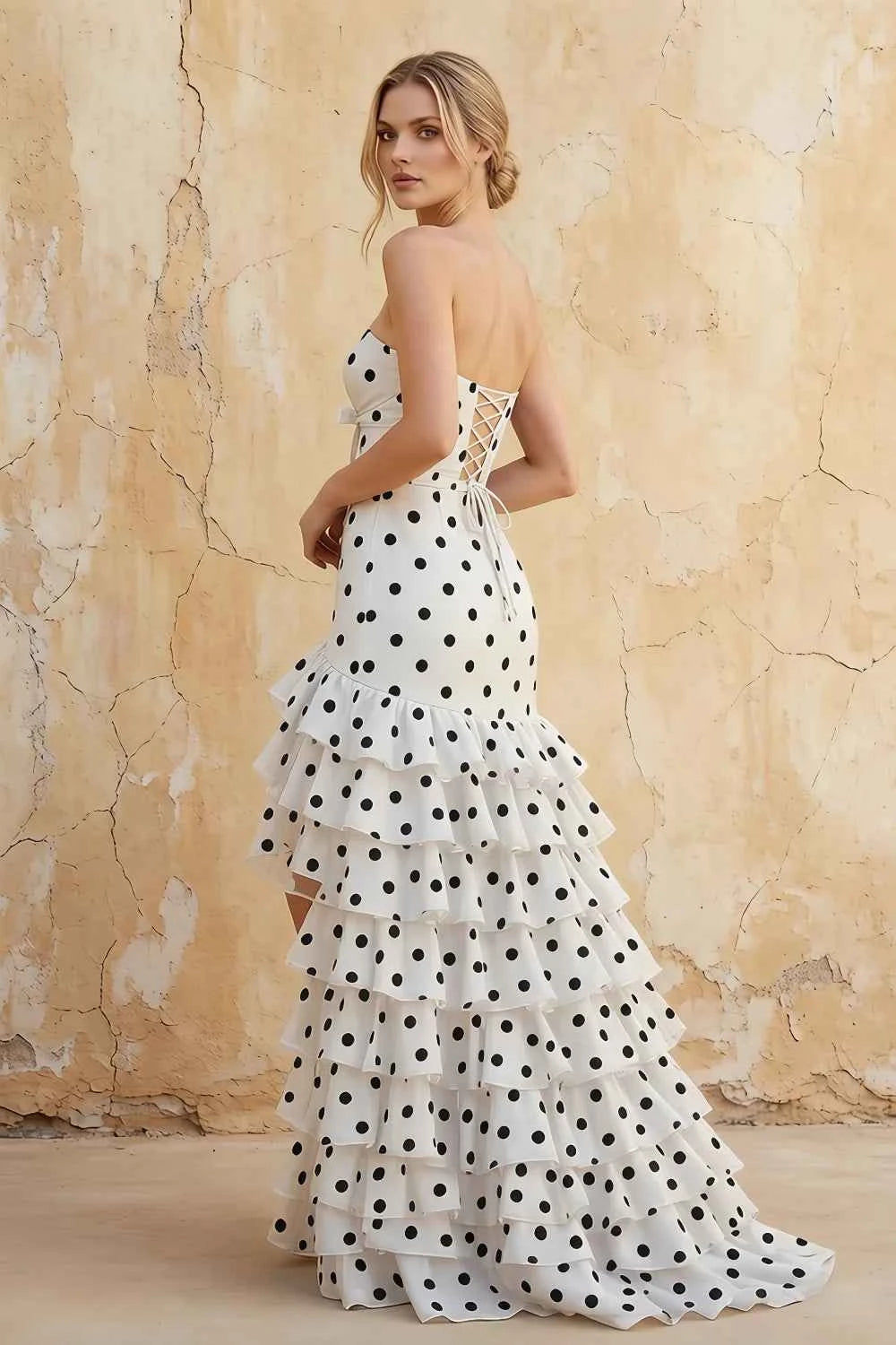 Matilda White and Black Polka Dot Tiered Ruffle Dress
