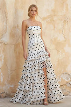 Matilda White and Black Polka Dot Tiered Ruffle Dress
