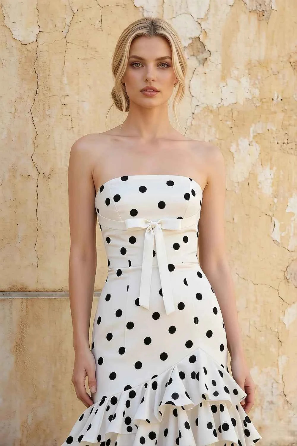 Matilda White and Black Polka Dot Tiered Ruffle Dress