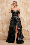 Maud Black Sequin A Line Corset Ruffle Dress