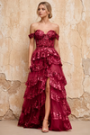 Maud Burgundy Sequin A Line Corset Ruffle Dress