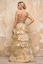 Maud Gold Sequin A Line Corset Ruffle Dress