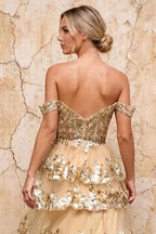 Maud Gold Sequin A Line Corset Ruffle Dress
