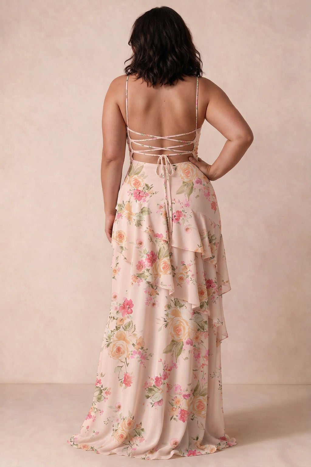 Rosalie Abstract Bouquet Floral Chiffon Tiered Ruffle Sweetheart Maxi Dress