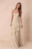 Rosalie Champagne Chiffon Tiered Ruffle Sweetheart Maxi Dress