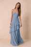 Rosalie Dusty Blue Chiffon Tiered Ruffle Sweetheart Maxi Dress