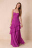 Rosalie Fuchsia Chiffon Tiered Ruffle Sweetheart Maxi Dress