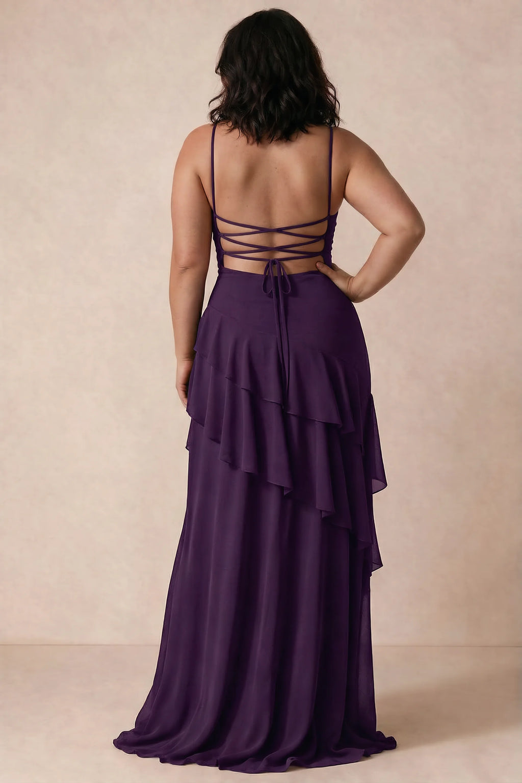 Rosalie Grape Chiffon Tiered Ruffle Sweetheart Maxi Dress