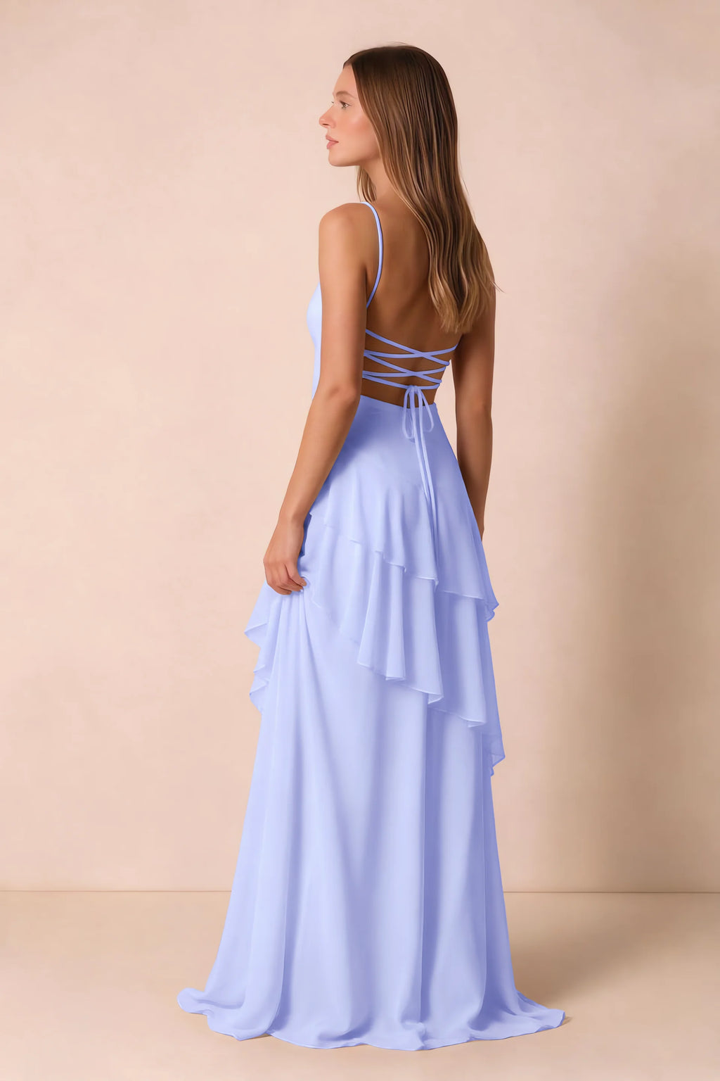 Rosalie Lavender Chiffon Tiered Ruffle Sweetheart Maxi Dress