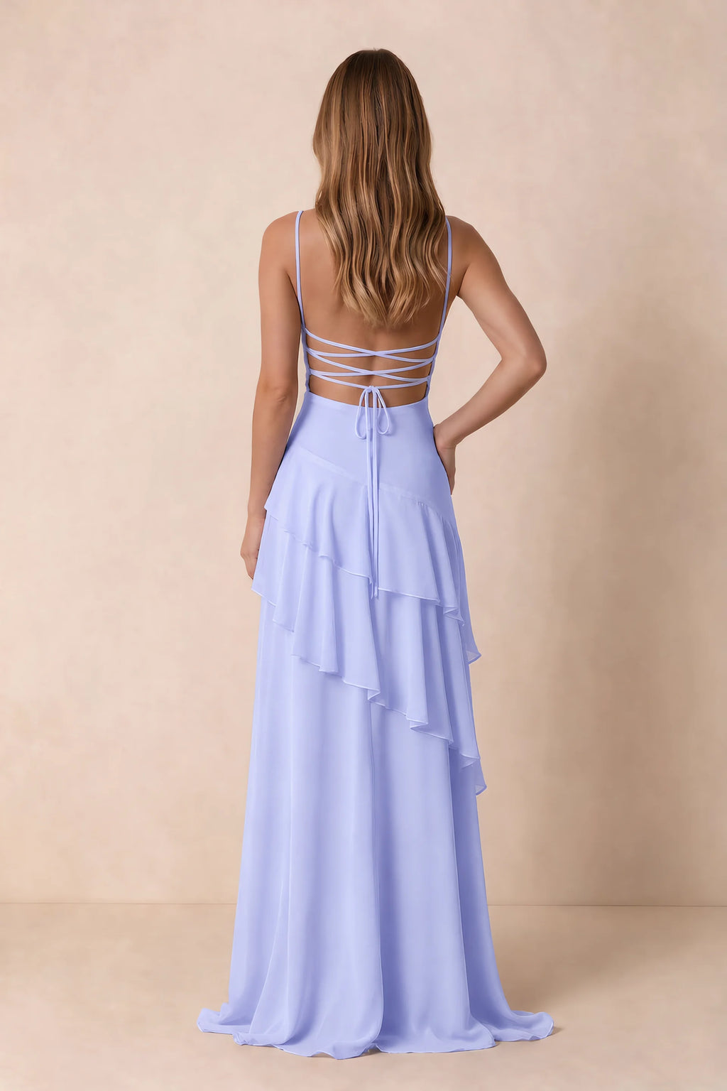 Rosalie Lavender Chiffon Tiered Ruffle Sweetheart Maxi Dress