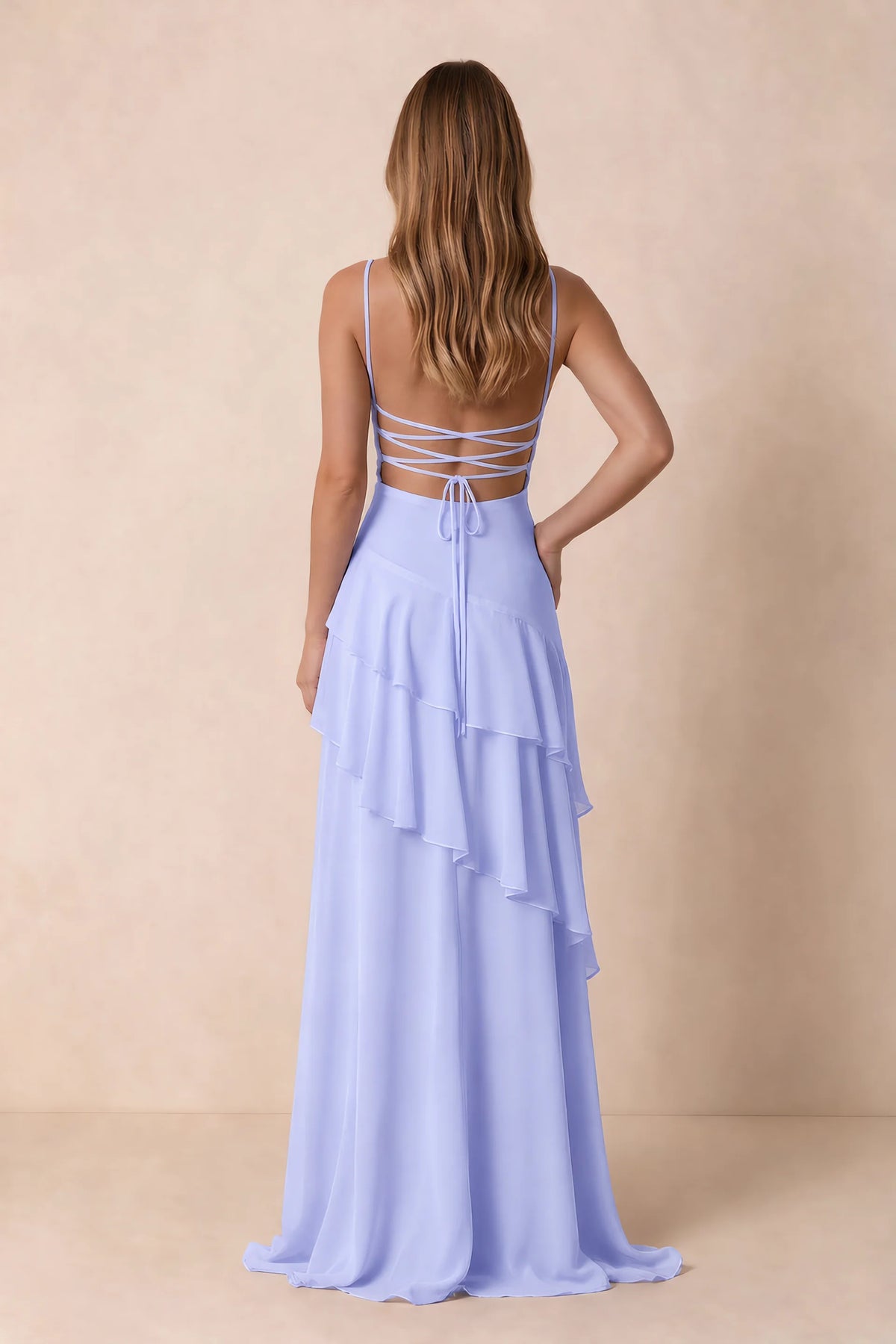 Rosalie Lavender Chiffon Tiered Ruffle Sweetheart Maxi Dress
