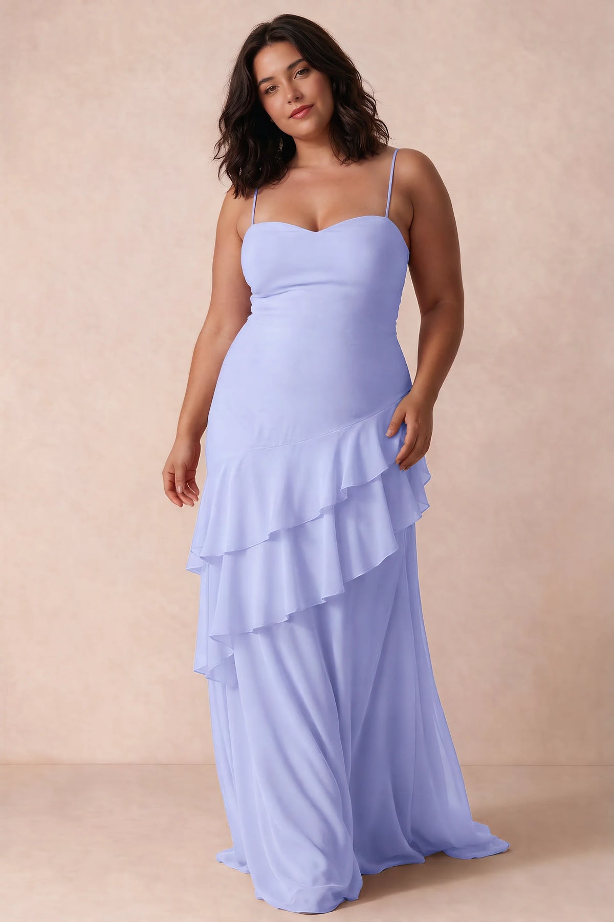 Rosalie Lavender Chiffon Tiered Ruffle Sweetheart Maxi Dress