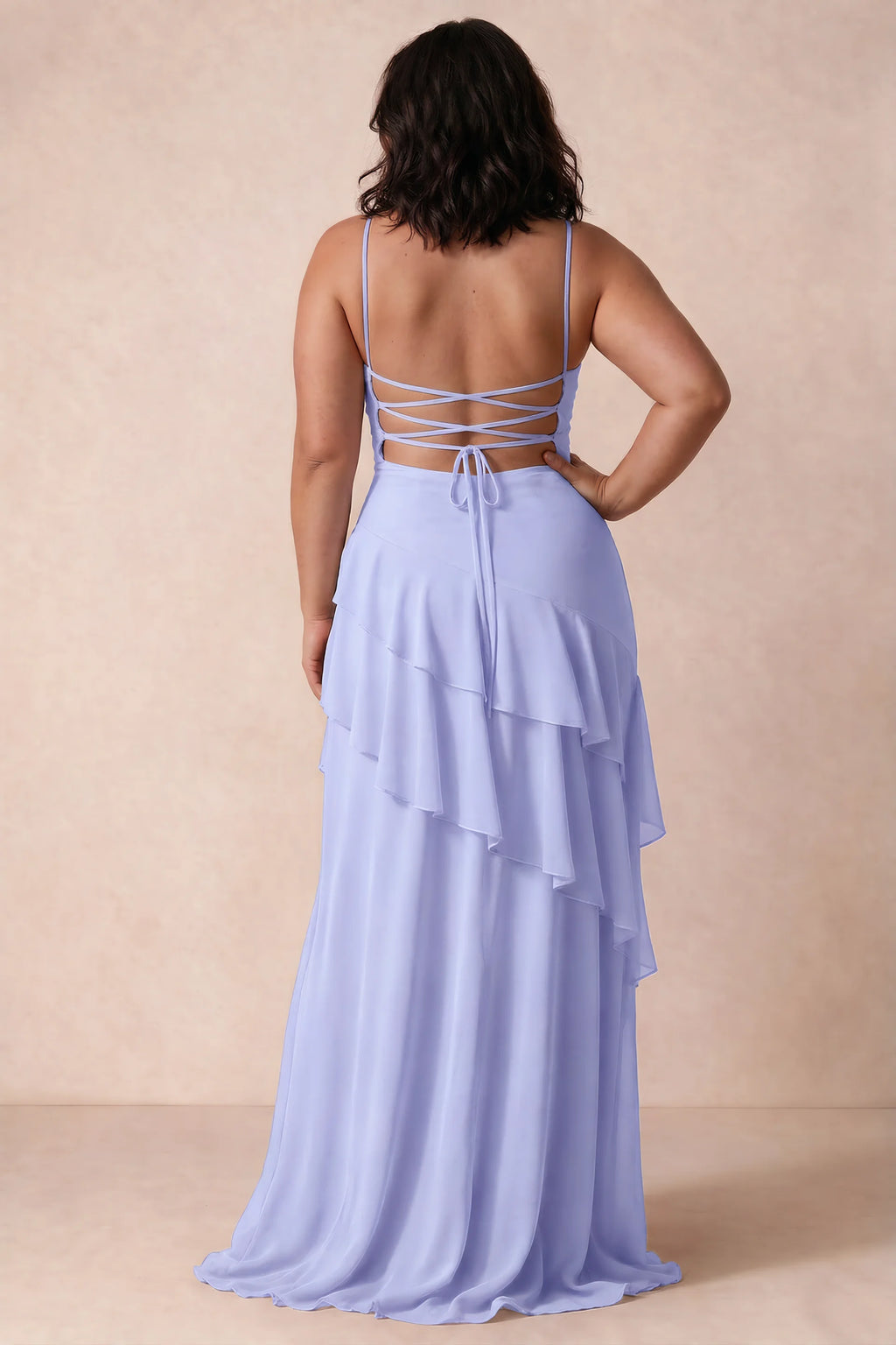 Rosalie Lavender Chiffon Tiered Ruffle Sweetheart Maxi Dress