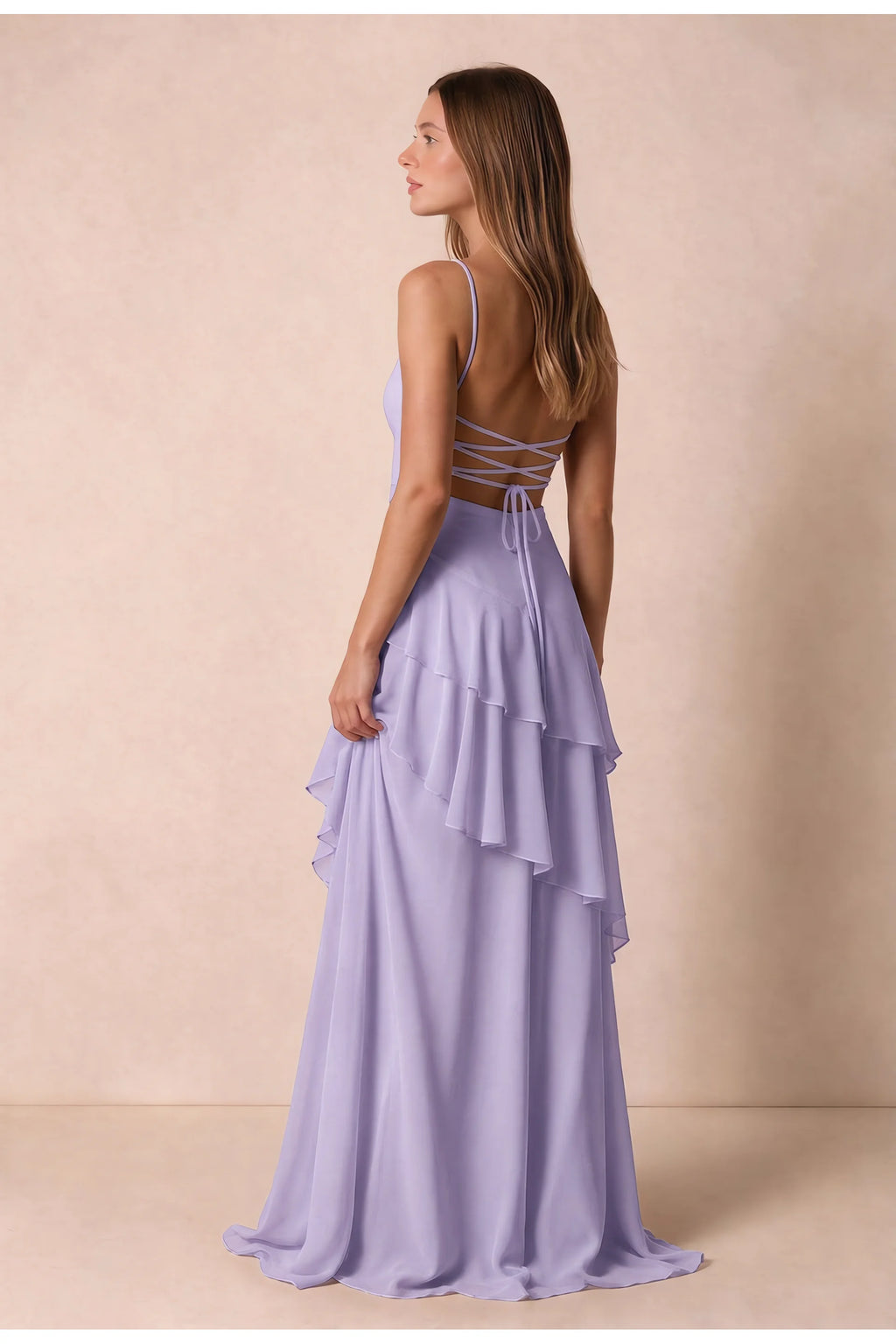 Rosalie Lilac Chiffon Tiered Ruffle Sweetheart Maxi Dress