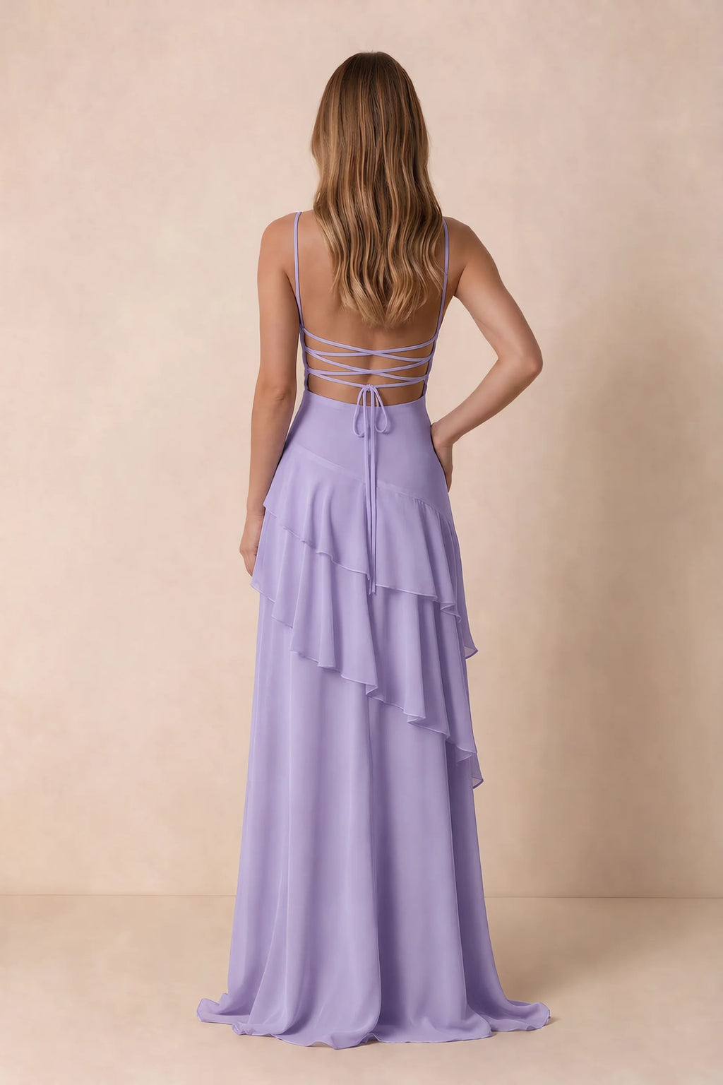 Rosalie Lilac Chiffon Tiered Ruffle Sweetheart Maxi Dress