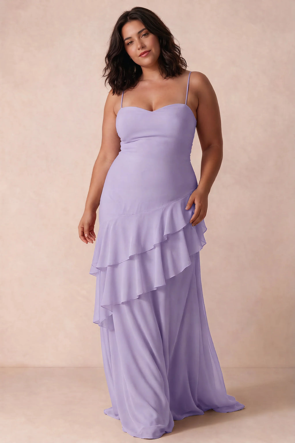 Rosalie Lilac Chiffon Tiered Ruffle Sweetheart Maxi Dress