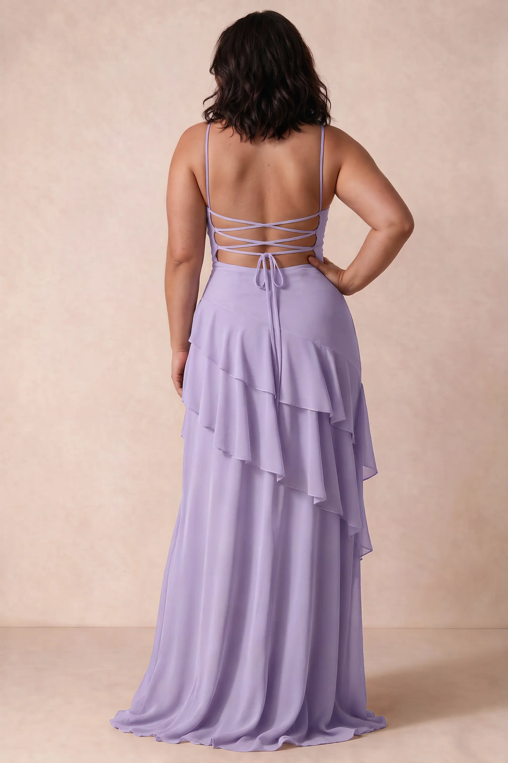 Rosalie Lilac Chiffon Tiered Ruffle Sweetheart Maxi Dress