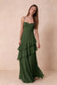 Rosalie Olive Green Chiffon Tiered Ruffle Sweetheart Maxi Dress