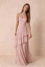 Rosalie Powder Pink Chiffon Tiered Ruffle Sweetheart Maxi Dress