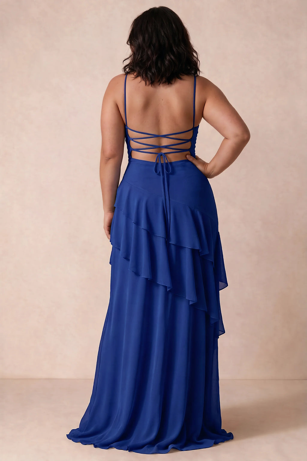Rosalie Royal Blue Chiffon Tiered Ruffle Sweetheart Maxi Dress
