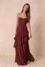 Rosalie Rust Chiffon Tiered Ruffle Sweetheart Maxi Dress