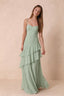 Rosalie Sage Green Chiffon Tiered Ruffle Sweetheart Maxi Dress