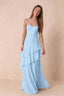 Rosalie Sky Blue Chiffon Tiered Ruffle Sweetheart Maxi Dress