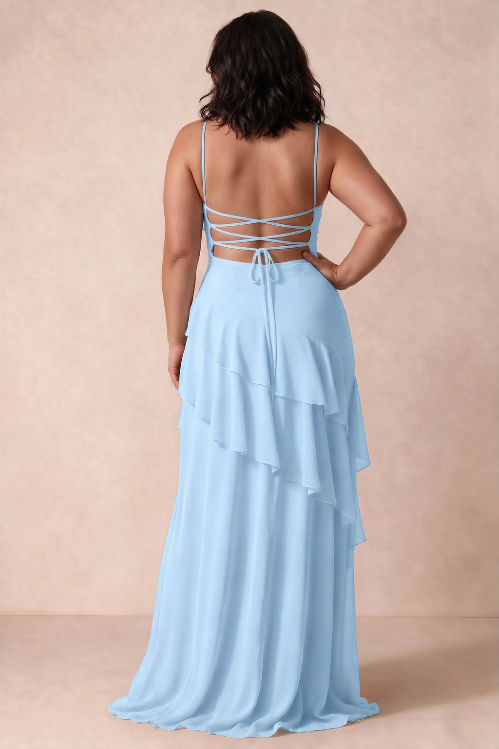 Rosalie Sky Blue Chiffon Tiered Ruffle Sweetheart Maxi Dress