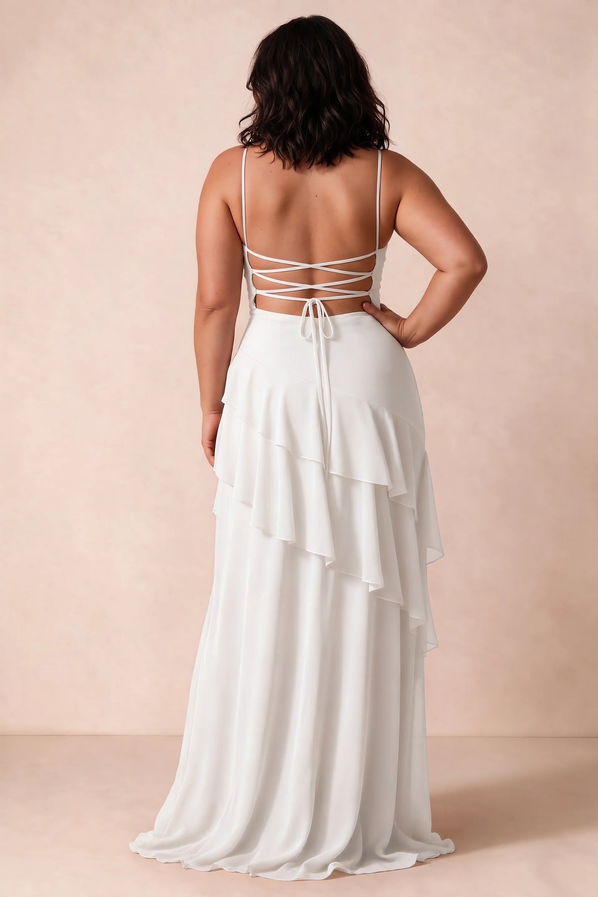 Rosalie White Chiffon Tiered Ruffle Sweetheart Maxi Dress