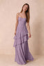 Rosalie Wisteria Chiffon Tiered Ruffle Sweetheart Maxi Dress