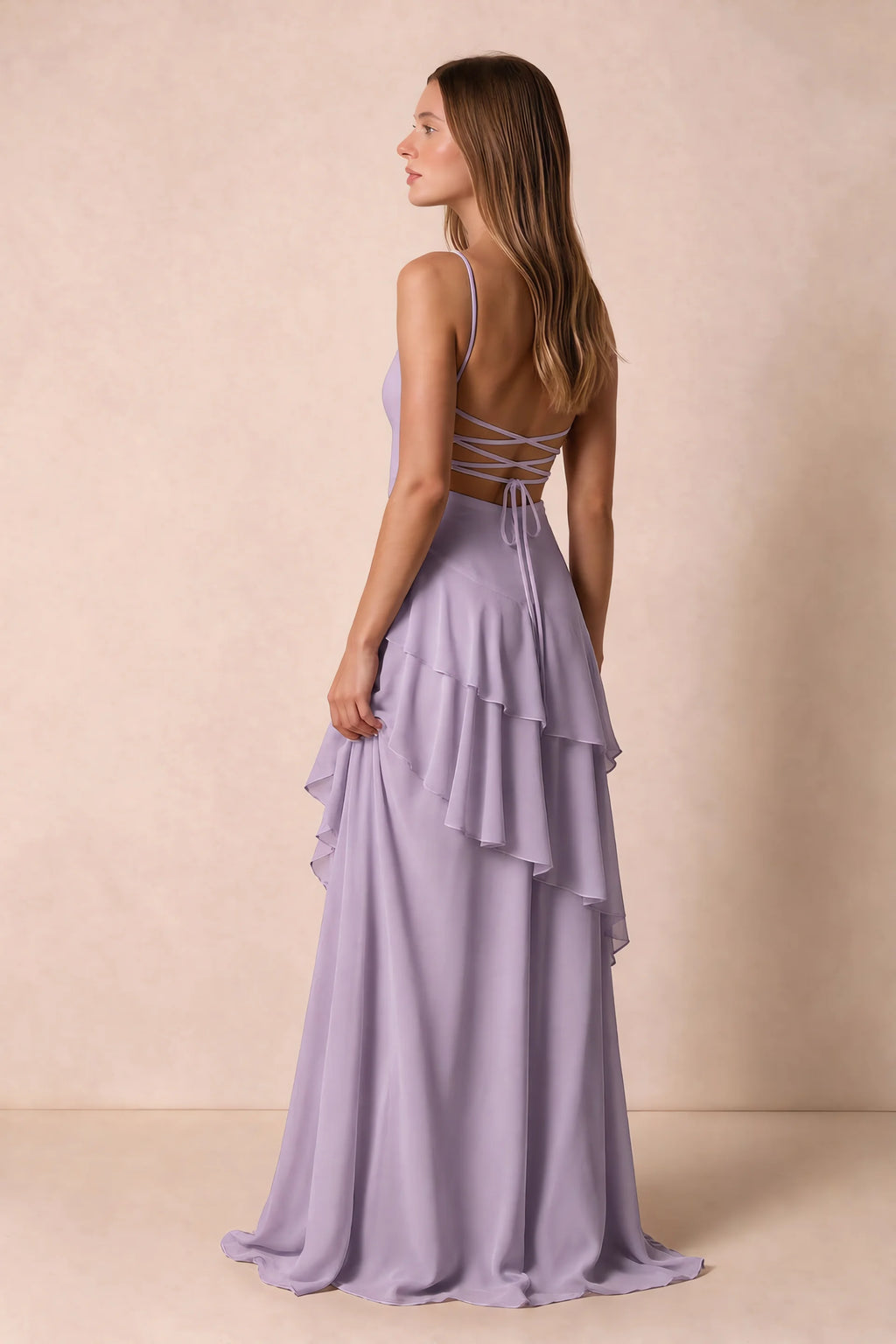 Rosalie Wisteria Chiffon Tiered Ruffle Sweetheart Maxi Dress