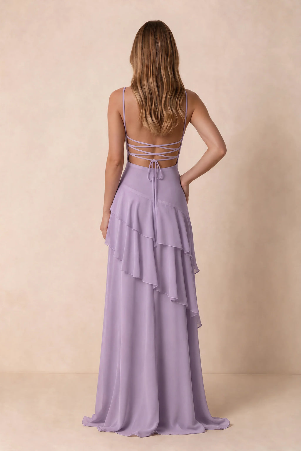 Rosalie Wisteria Chiffon Tiered Ruffle Sweetheart Maxi Dress