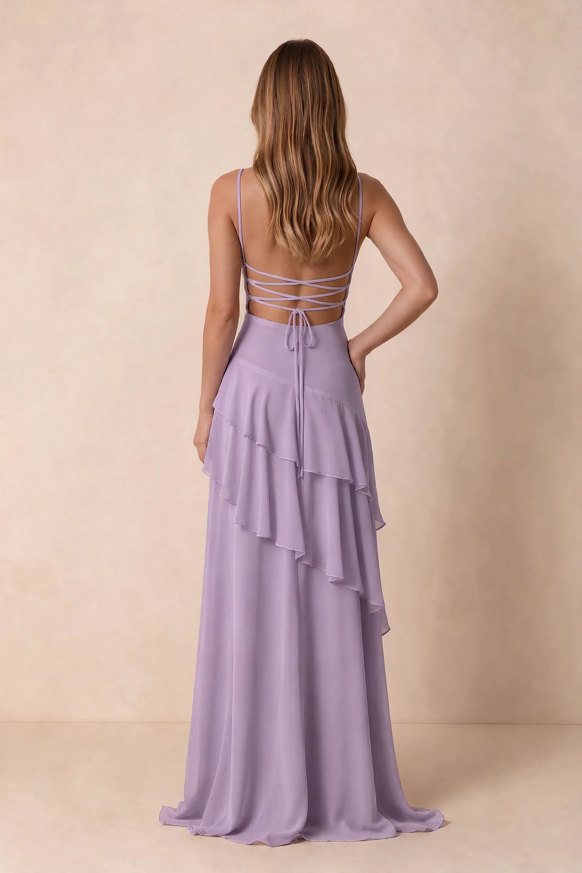 Rosalie Wisteria Chiffon Tiered Ruffle Sweetheart Maxi Dress